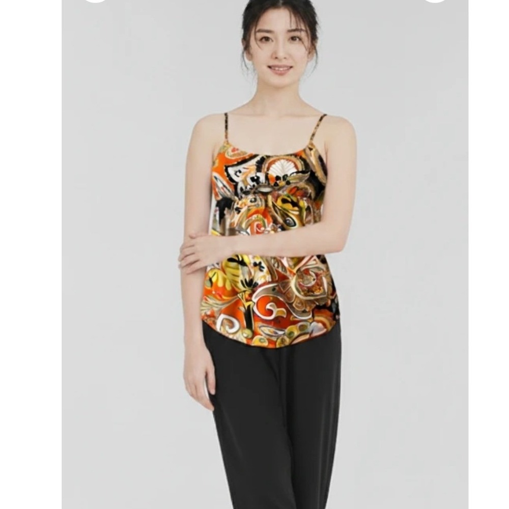 XXI Forever Womens Medium‎ Orange Black Paisley Boho Empire Waist Cami Top